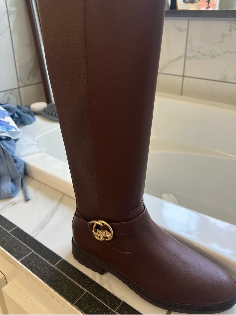 Coach Boots in Deep Brown with Gold Hardware